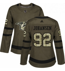 Womens Adidas Nashville Predators 92 Ryan Johansen Authentic Green Salute to Service NHL Jersey 