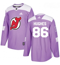 Devils #86 Jack Hughes Purple Authentic Fights Cancer Stitched Hockey Jersey