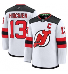 Men New Jersey Devils 13 Nico Hischier White 2024 25 Away Stitched Hockey Jersey