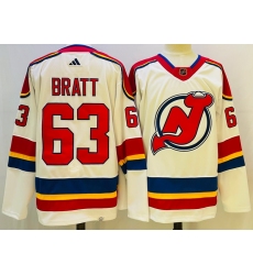 Men New Jersey Devils 63 Jesper Bratt White 2022 23 Reverse Retro Stitched Jersey