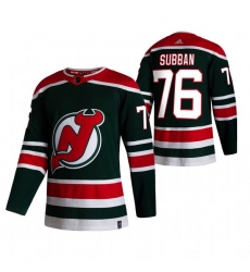 Men New Jersey Devils 76 P K  Subban Green Adidas 2020 21 Reverse Retro Alternate NHL Jersey
