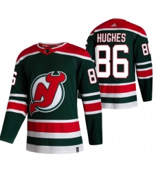 Men New Jersey Devils 86 Jack Hughes Green Adidas 2020 21 Reverse Retro Alternate NHL Jersey
