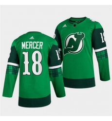 Men New jerseyy Devils 18 Dawson Mercer Green Warm Up St Patricks Day Stitched jersey