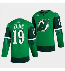 Men New jerseyy Devils 19 Travis Zajac Green Warm Up St Patricks Day Stitched jersey
