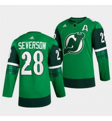 Men New jerseyy Devils 28 Damon Severson Green Warm Up St Patricks Day Stitched jersey