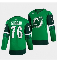 Men New jerseyy Devils 76 P K  Subban Green Warm Up St Patricks Day Stitched jersey