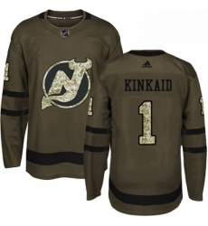 Mens Adidas New Jersey Devils 1 Keith Kinkaid Authentic Green Salute to Service NHL Jersey 