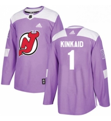 Mens Adidas New Jersey Devils 1 Keith Kinkaid Authentic Purple Fights Cancer Practice NHL Jersey 