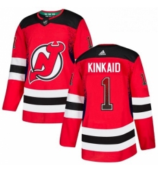 Mens Adidas New Jersey Devils 1 Keith Kinkaid Authentic Red Drift Fashion NHL Jersey 