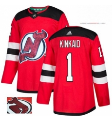 Mens Adidas New Jersey Devils 1 Keith Kinkaid Authentic Red Fashion Gold NHL Jersey 