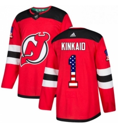 Mens Adidas New Jersey Devils 1 Keith Kinkaid Authentic Red USA Flag Fashion NHL Jersey 