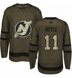 Mens Adidas New Jersey Devils 11 Brian Boyle Authentic Green Salute to Service NHL Jersey 