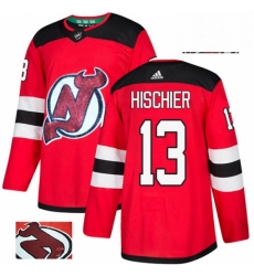 Mens Adidas New Jersey Devils 13 Nico Hischier Authentic Red Fashion Gold NHL Jersey 