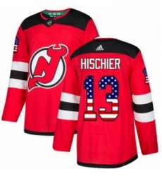 Mens Adidas New Jersey Devils 13 Nico Hischier Authentic Red USA Flag Fashion NHL Jersey 