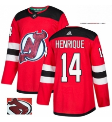 Mens Adidas New Jersey Devils 14 Adam Henrique Authentic Red Fashion Gold NHL Jersey 