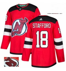 Mens Adidas New Jersey Devils 18 Drew Stafford Authentic Red Fashion Gold NHL Jersey 