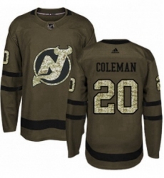 Mens Adidas New Jersey Devils 20 Blake Coleman Authentic Green Salute to Service NHL Jersey 