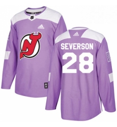 Mens Adidas New Jersey Devils 28 Damon Severson Authentic Purple Fights Cancer Practice NHL Jersey 