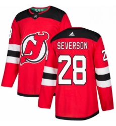 Mens Adidas New Jersey Devils 28 Damon Severson Authentic Red Home NHL Jersey 
