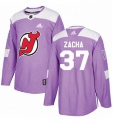 Mens Adidas New Jersey Devils 37 Pavel Zacha Authentic Purple Fights Cancer Practice NHL Jersey 