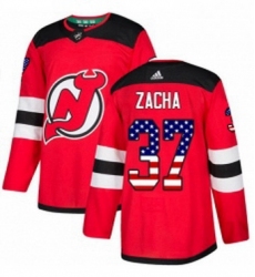 Mens Adidas New Jersey Devils 37 Pavel Zacha Authentic Red USA Flag Fashion NHL Jersey 