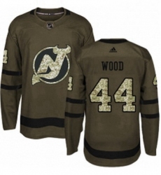 Mens Adidas New Jersey Devils 44 Miles Wood Authentic Green Salute to Service NHL Jersey 