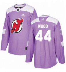 Mens Adidas New Jersey Devils 44 Miles Wood Authentic Purple Fights Cancer Practice NHL Jersey 