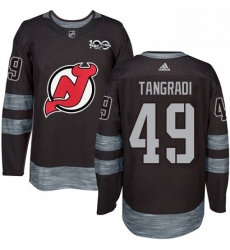 Mens Adidas New Jersey Devils 49 Eric Tangradi Authentic Black 1917 2017 100th Anniversary NHL Jersey 