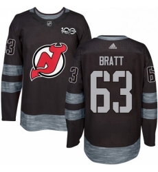 Mens Adidas New Jersey Devils 63 Jesper Bratt Authentic Black 1917 2017 100th Anniversary NHL Jersey 