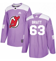 Mens Adidas New Jersey Devils 63 Jesper Bratt Authentic Purple Fights Cancer Practice NHL Jersey 
