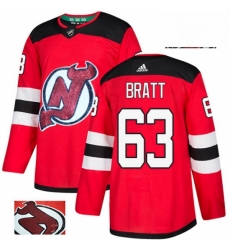 Mens Adidas New Jersey Devils 63 Jesper Bratt Authentic Red Fashion Gold NHL Jersey 
