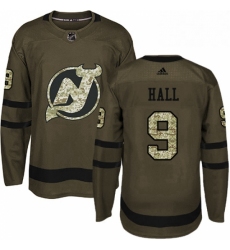 Mens Adidas New Jersey Devils 9 Taylor Hall Authentic Green Salute to Service NHL Jersey 