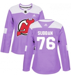 Devils #76 P  K  Subban Purple Authentic Fights Cancer Women Stitched Hockey Jersey