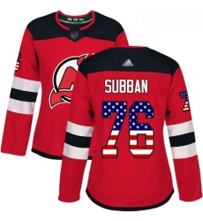 Devils #76 P  K  Subban Red Home Authentic USA Flag Women Stitched Hockey Jersey