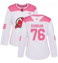 Devils #76 P  K  Subban White Pink Authentic Fashion Women Stitched Hockey Jersey