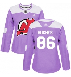 Devils #86 Jack Hughes Purple Authentic Fights Cancer Women Stitched Hockey Jersey
