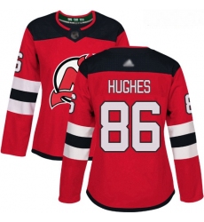 Devils #86 Jack Hughes Red Home Authentic Women Stitched Hockey Jersey