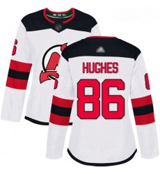 Devils #86 Jack Hughes White Road Authentic Women Stitched Hockey Jersey
