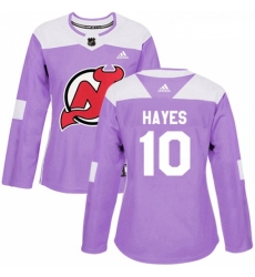 Womens Adidas New Jersey Devils 10 Jimmy Hayes Authentic Purple Fights Cancer Practice NHL Jersey 