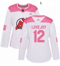 Womens Adidas New Jersey Devils 12 Ben Lovejoy Authentic WhitePink Fashion NHL Jersey 