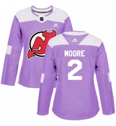 Womens Adidas New Jersey Devils 2 John Moore Authentic Purple Fights Cancer Practice NHL Jersey 
