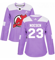 Womens Adidas New Jersey Devils 23 Stefan Noesen Authentic Purple Fights Cancer Practice NHL Jersey 