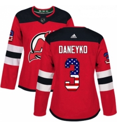 Womens Adidas New Jersey Devils 3 Ken Daneyko Authentic Red USA Flag Fashion NHL Jersey 