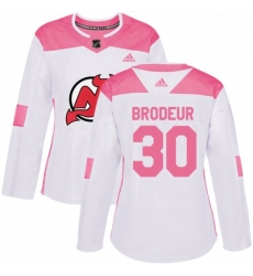 Womens Adidas New Jersey Devils 30 Martin Brodeur Authentic WhitePink Fashion NHL Jersey 