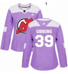 Womens Adidas New Jersey Devils 39 Brian Gibbons Authentic Purple Fights Cancer Practice NHL Jersey 