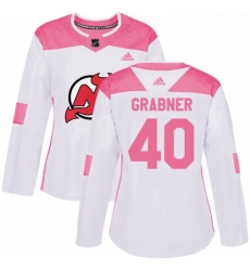 Womens Adidas New Jersey Devils 40 Michael Grabner Authentic White Pink Fashion NHL Jersey 