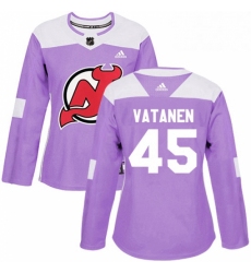 Womens Adidas New Jersey Devils 45 Sami Vatanen Authentic Purple Fights Cancer Practice NHL Jersey 