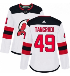 Womens Adidas New Jersey Devils 49 Eric Tangradi Authentic White Away NHL Jersey 