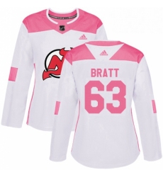 Womens Adidas New Jersey Devils 63 Jesper Bratt Authentic WhitePink Fashion NHL Jersey 