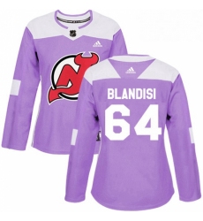 Womens Adidas New Jersey Devils 64 Joseph Blandisi Authentic Purple Fights Cancer Practice NHL Jersey 